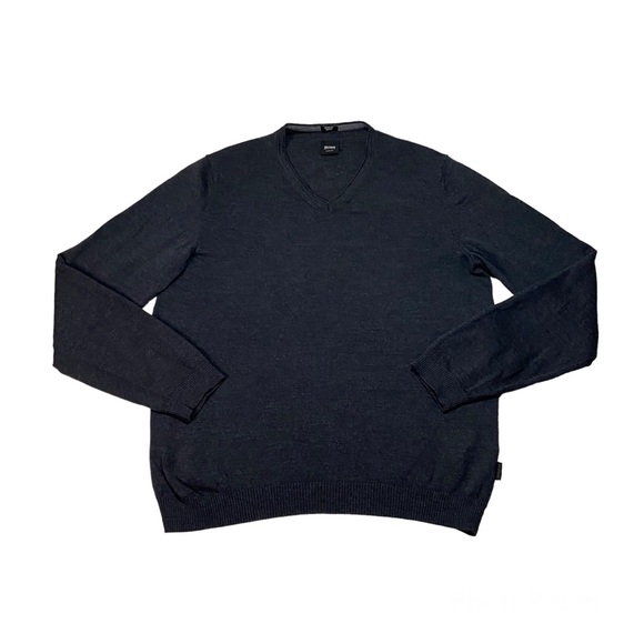 BOSS HUGO BOSS Men's Slim Fit Extrafine Merino Wool V-Neck Sweater Dark Gray M - Picture 4 of 12